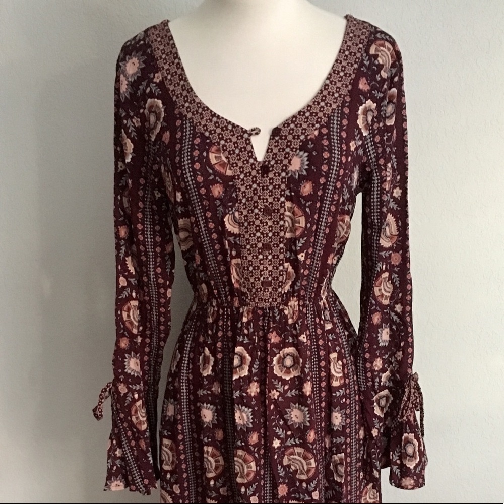 Printed Long Bell Sleeve Dress